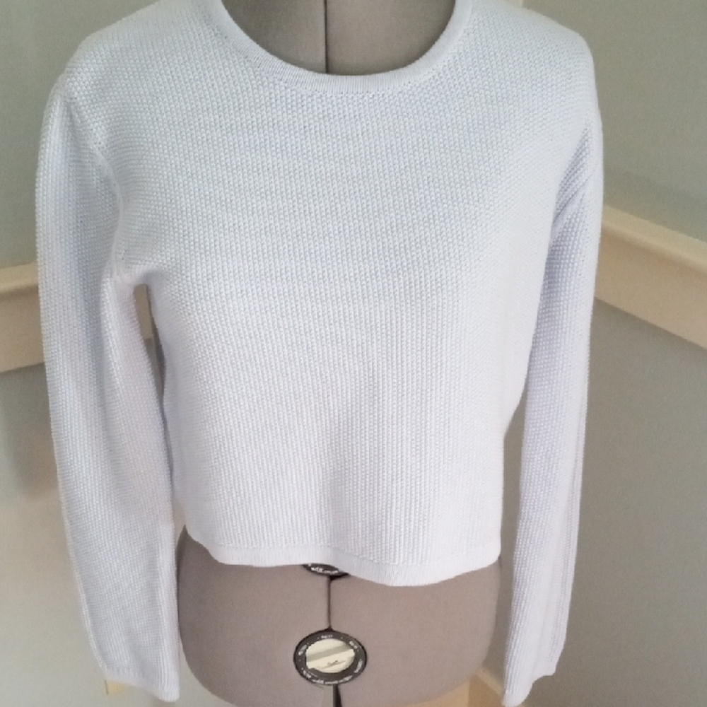 French Connection Powder  Blue Long Sleeve Cropped Knit Sweater